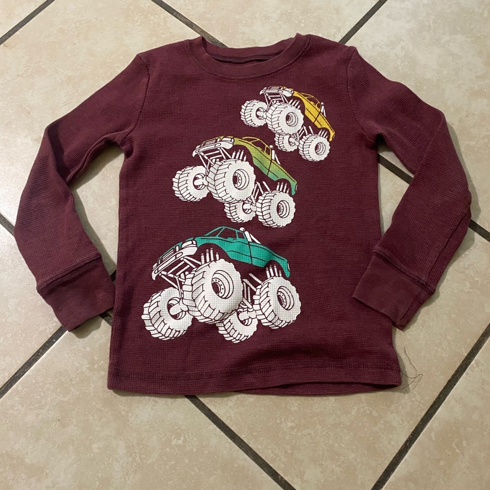 Jumping Beans Maroon Monster Truck Long Sleeve Tee